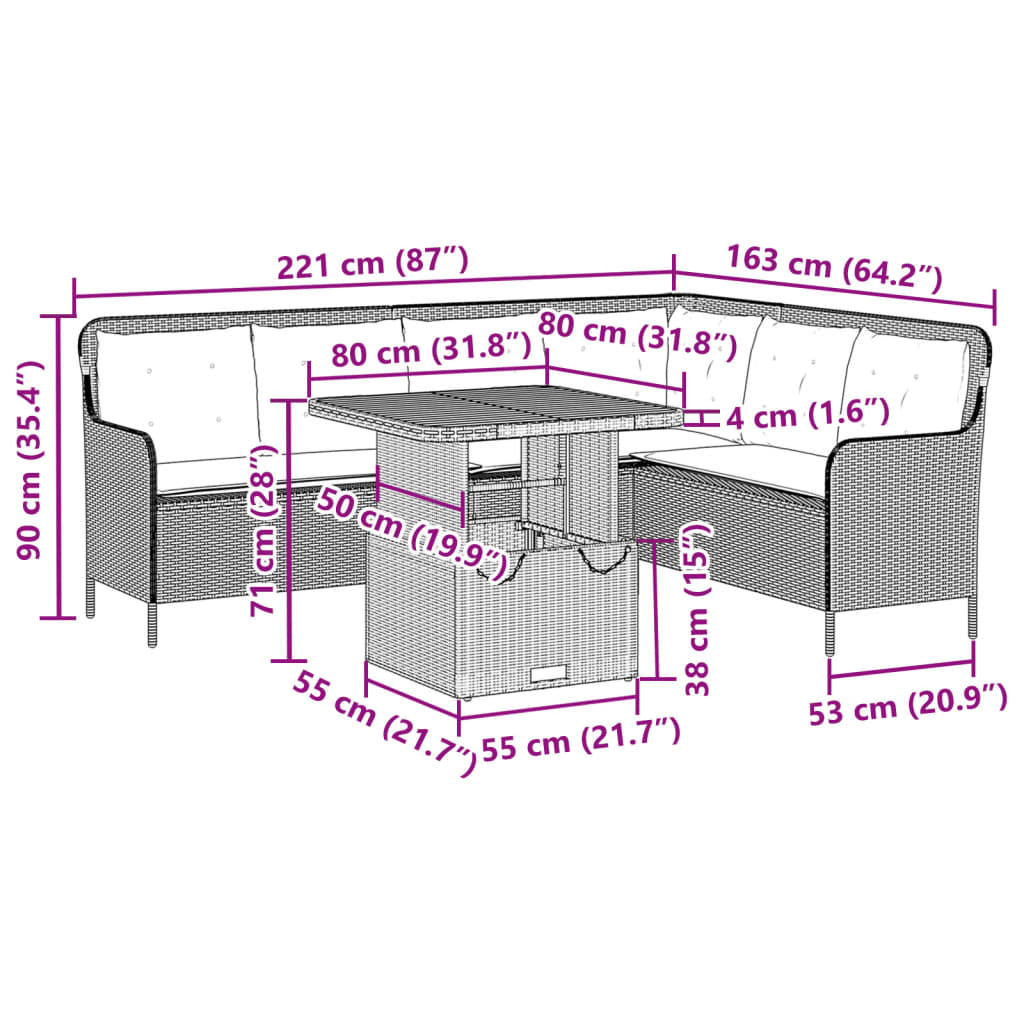 2-teiliges Gartensofa-Set mit beigen Polyrattan-Kissen