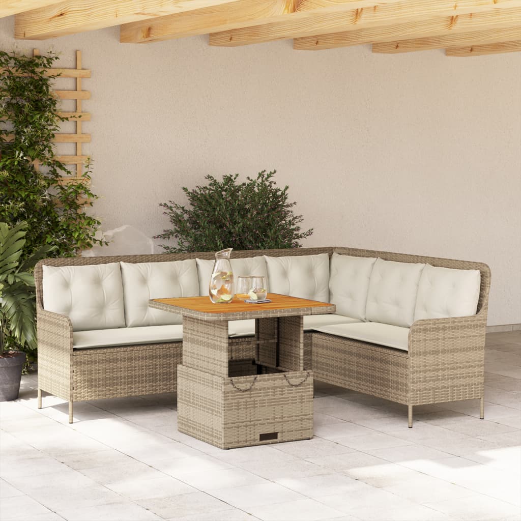 2-teiliges Gartensofa-Set mit beigen Polyrattan-Kissen