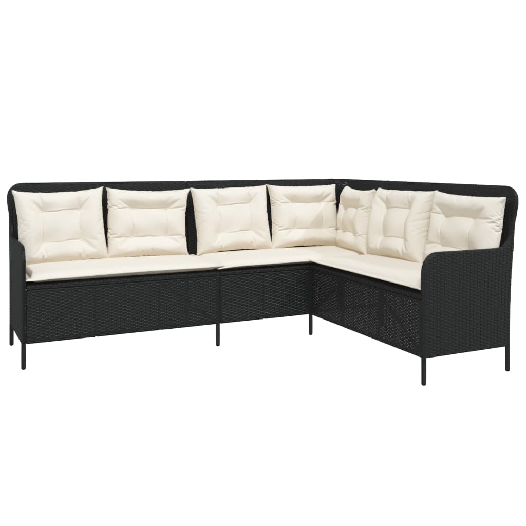 2-teiliges Gartensofa-Set mit schwarzen Polyrattan-Kissen