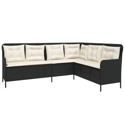 2-teiliges Gartensofa-Set mit schwarzen Polyrattan-Kissen