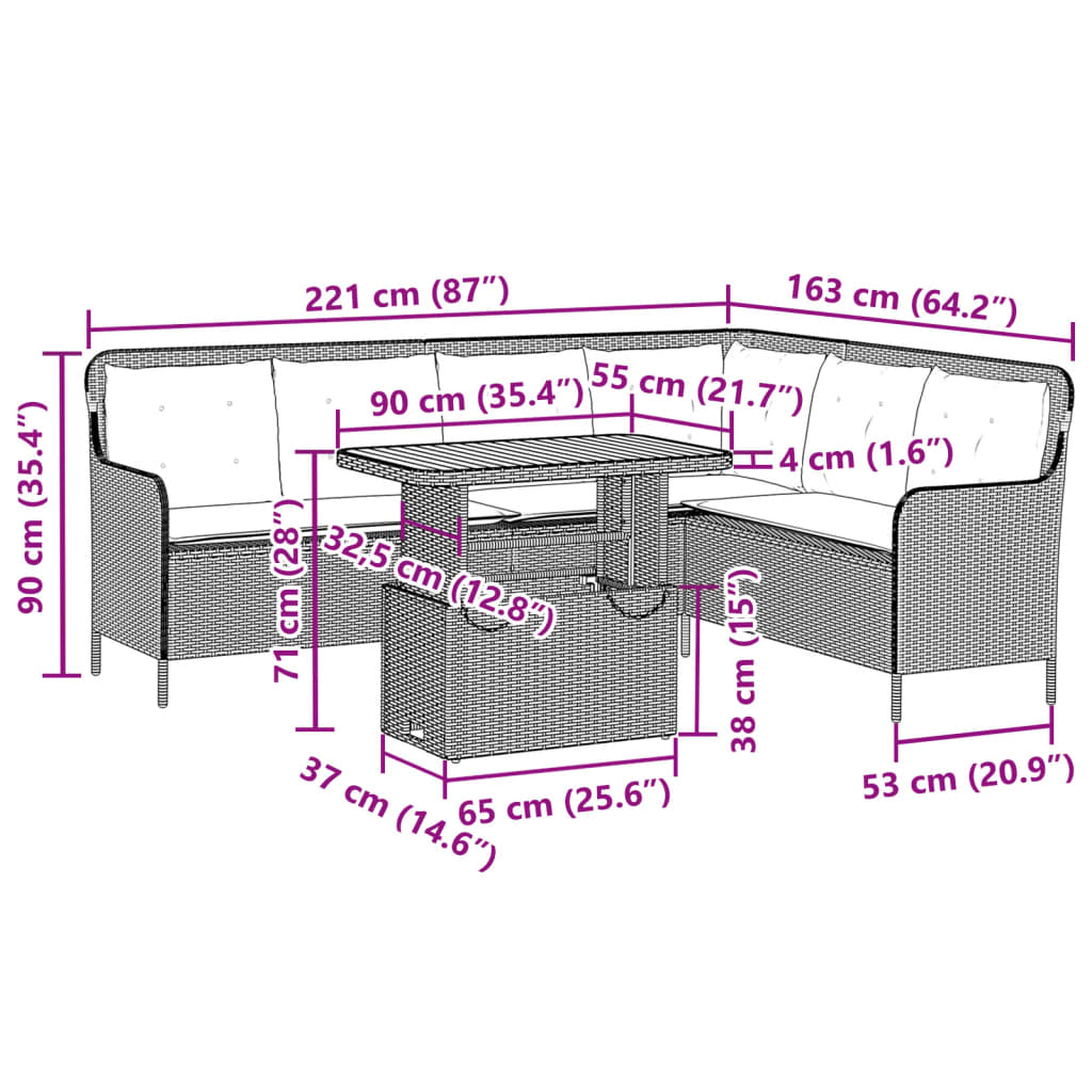 2-teiliges Gartensofa-Set mit schwarzen Polyrattan-Kissen