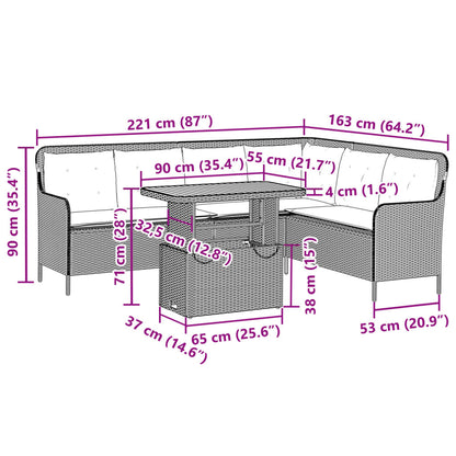 2-teiliges Gartensofa-Set mit schwarzen Polyrattan-Kissen