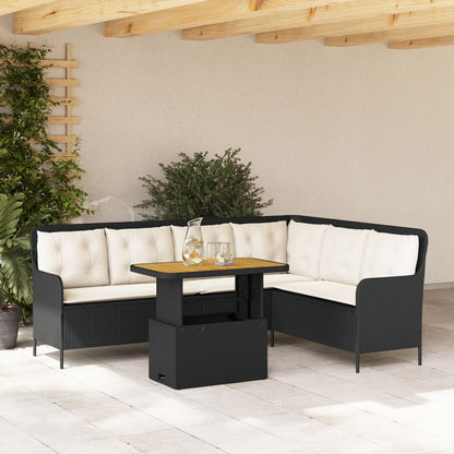 2-teiliges Gartensofa-Set mit schwarzen Polyrattan-Kissen