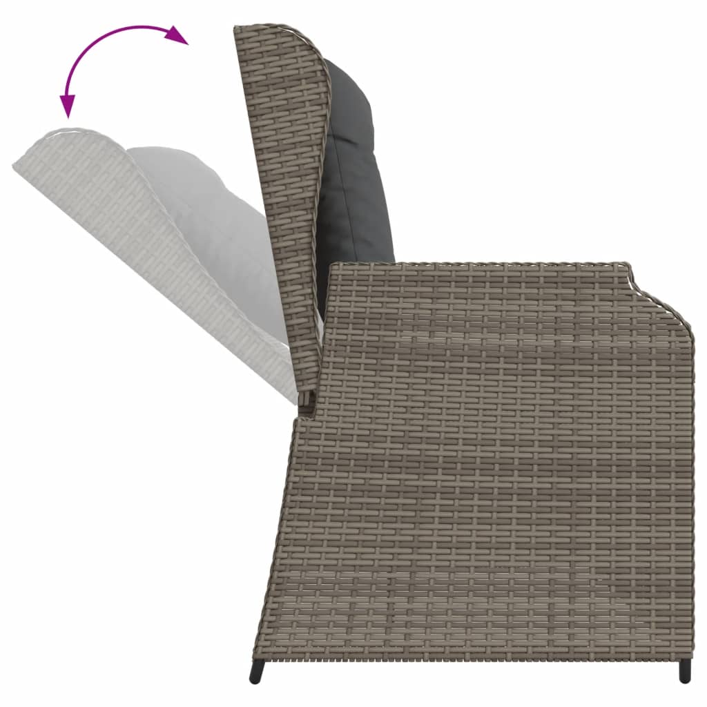 Set Divani da Giardino 3 pz con Cuscini in Polyrattan Grigio