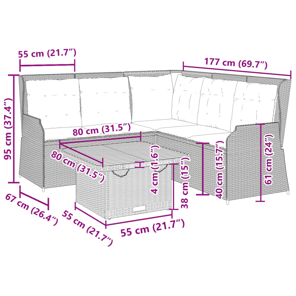 Set Divani da Giardino 4 pz con Cuscini in Polyrattan Beige