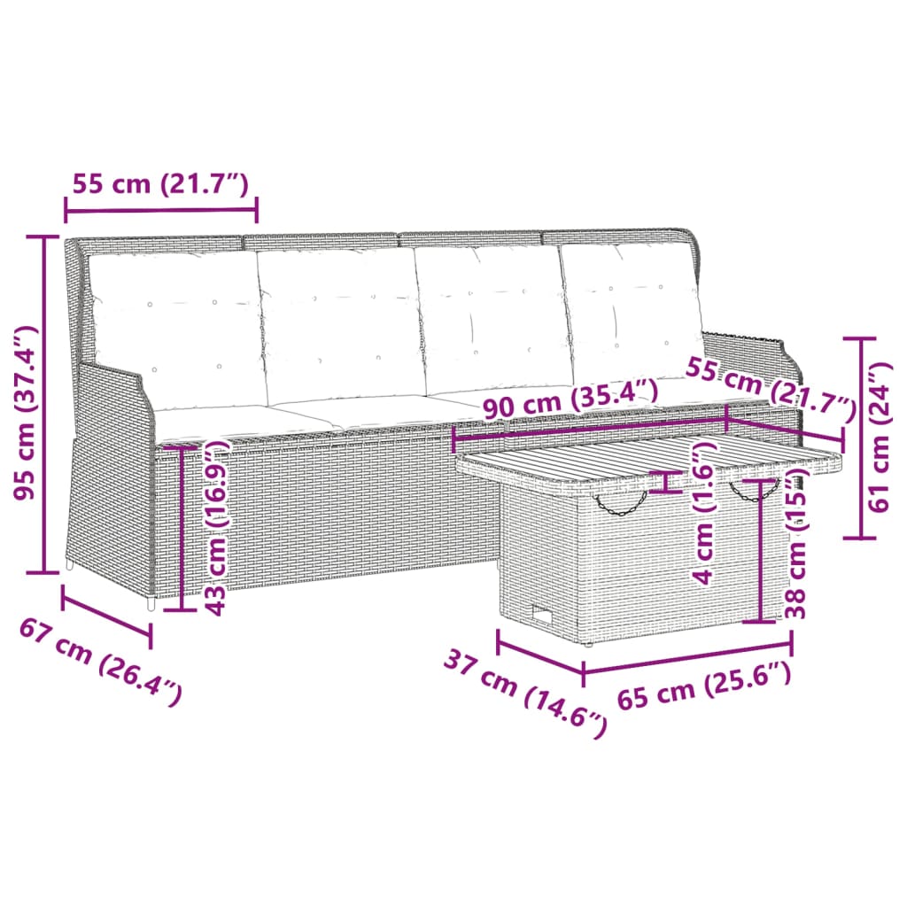 Set Divani da Giardino 3 pz con Cuscini in Polyrattan Beige | homemem39
