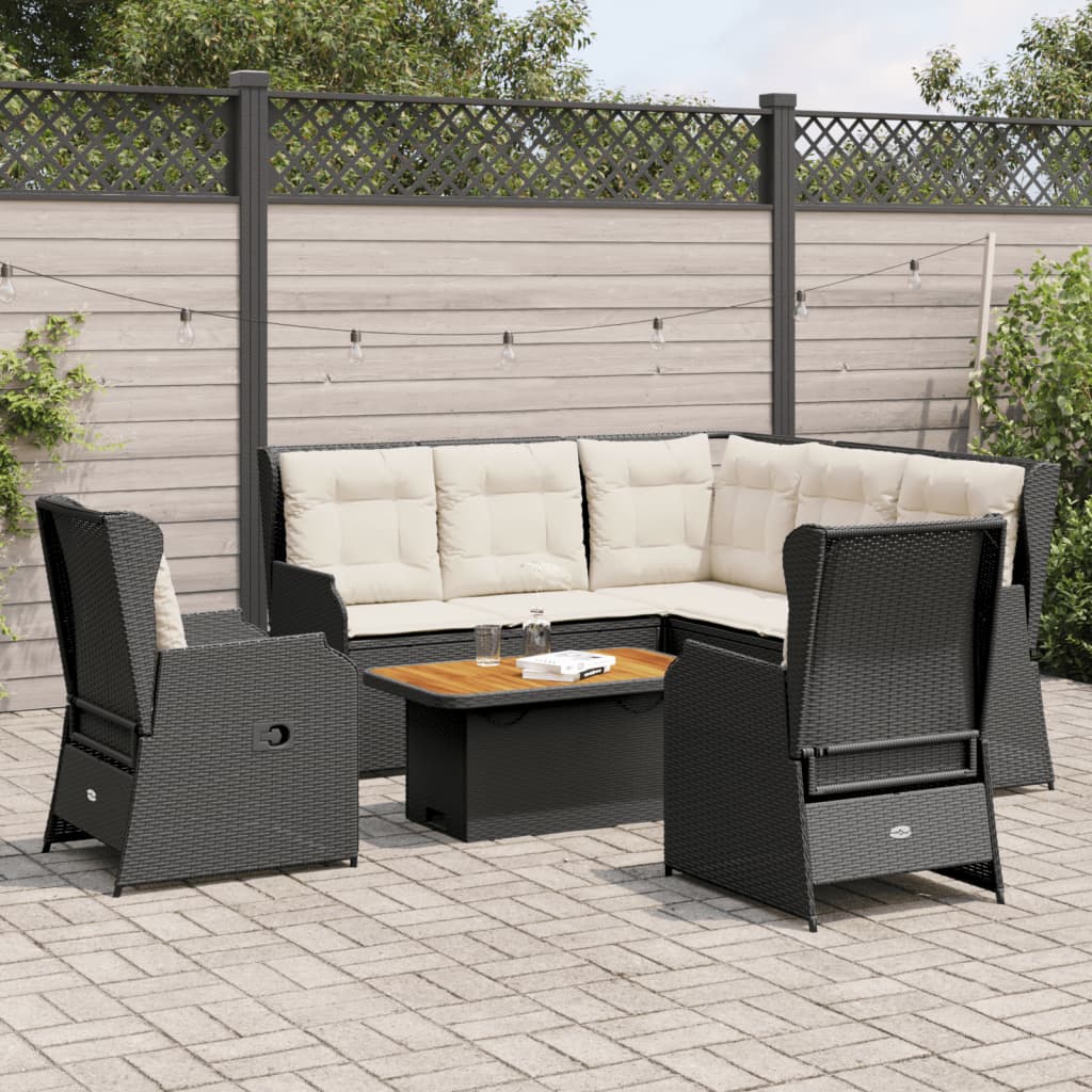 Set Mobili da Giardino 6 pz con Cuscini in Polyrattan Nero | homemem39