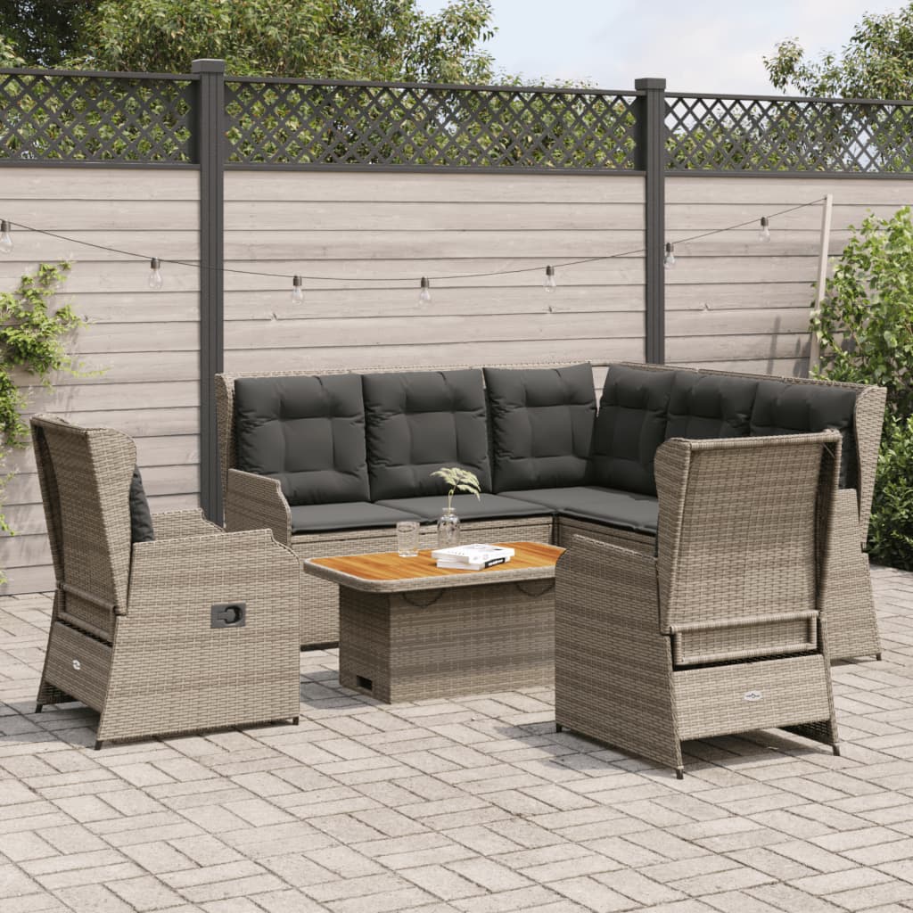Set Divani da Giardino 6 pz con Cuscini in Polyrattan Grigio | homemem39