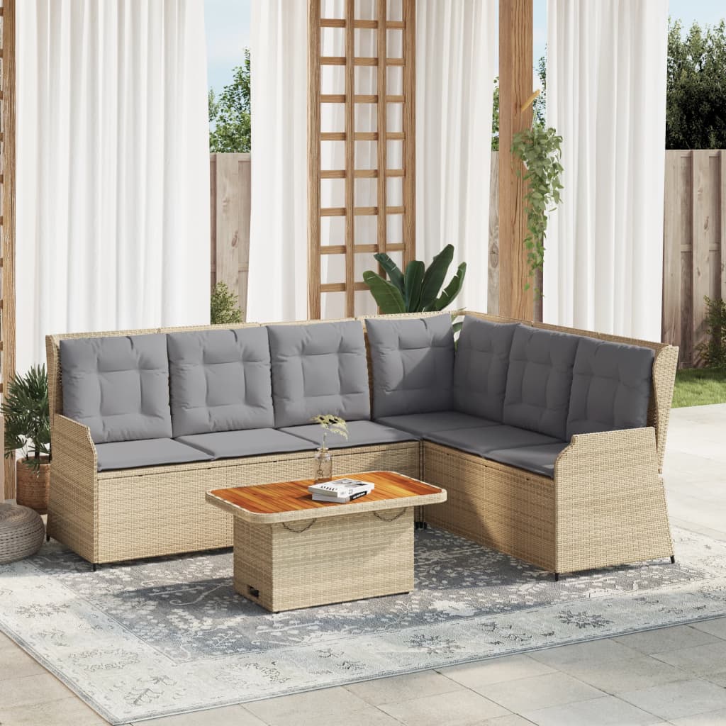 Set Divani da Giardino 5 pz con Cuscini in Polyrattan Beige | homemem39