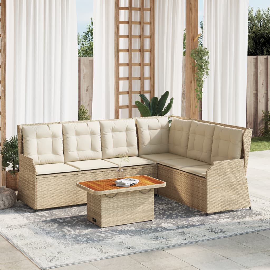 Set Divani da Giardino 5 pz con Cuscini in Polyrattan Beige | homemem39