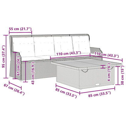 Set Divani da Giardino 3 pz con Cuscini in Polyrattan Nero | homemem39