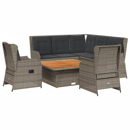 Set Divani da Giardino 6 pz con Cuscini in Polyrattan Grigio