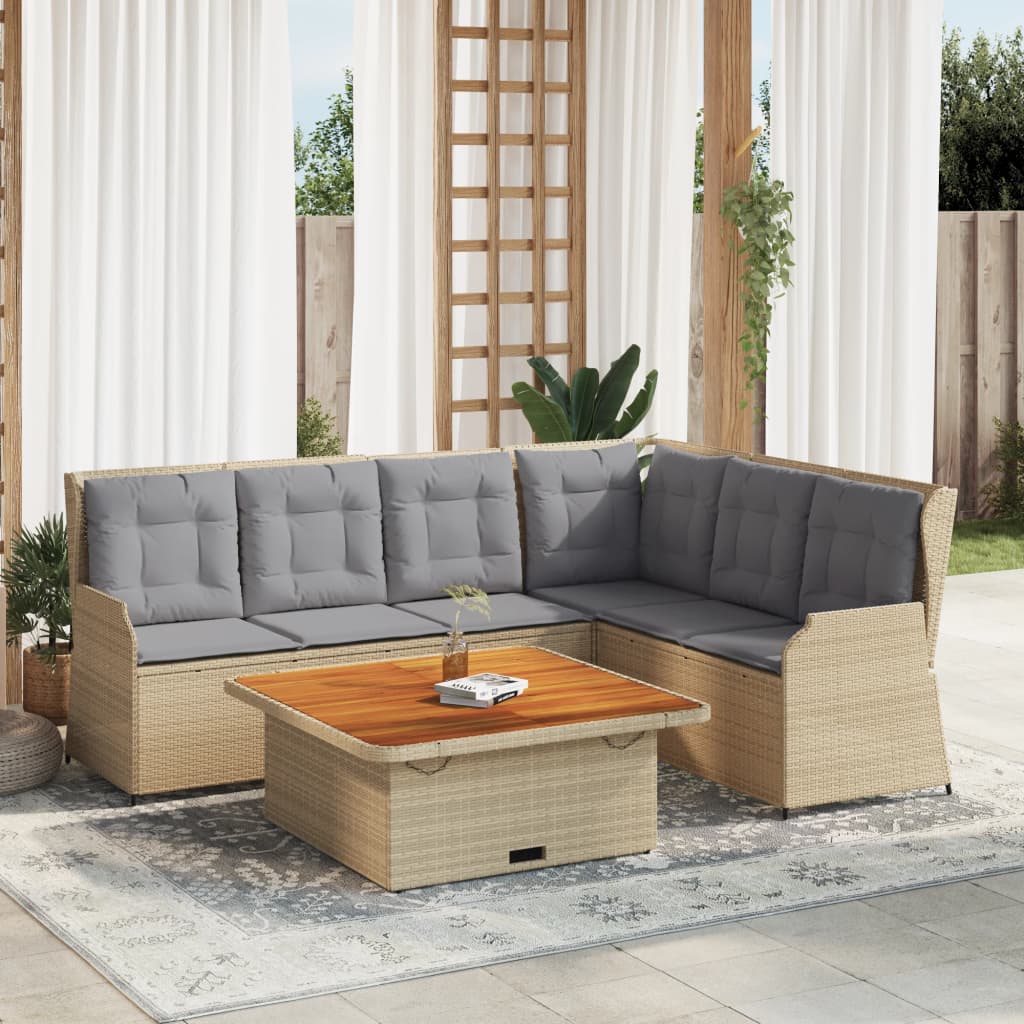 Set Divani da Giardino 5 pz con Cuscini in Polyrattan Beige | homemem39