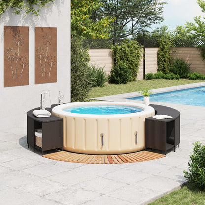 Bordo per Spa Nero in Polyrattan e Legno Massello di Acacia