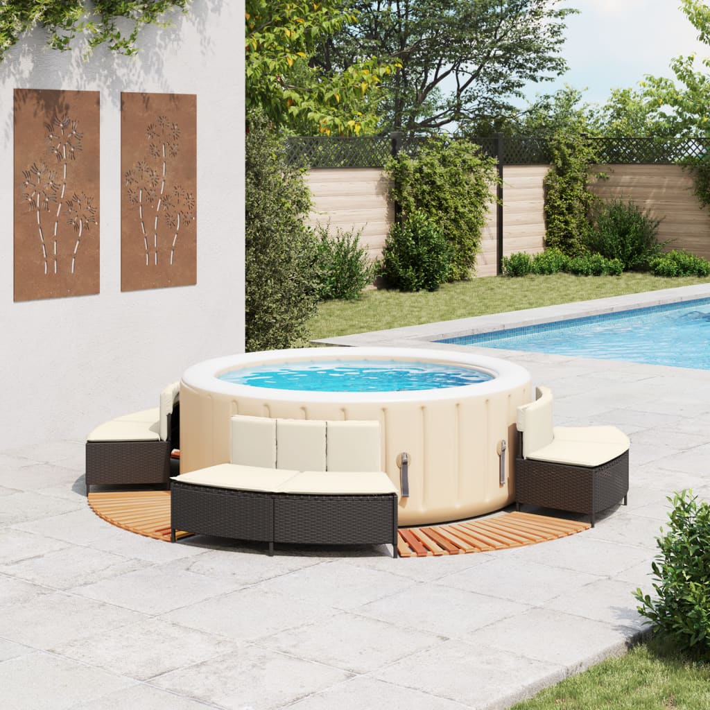 Bordo per Spa Nero in Polyrattan e Legno Massello di Acacia