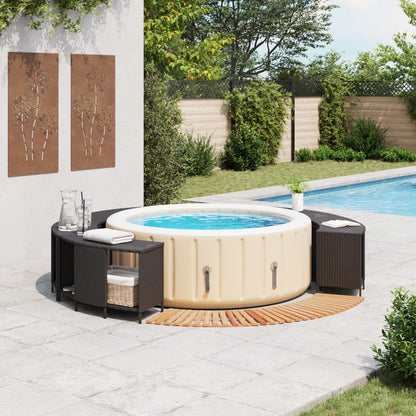 Bordo per Spa Nero in Polyrattan e Legno Massello di Acacia