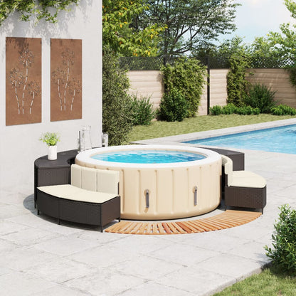 Bordo per Spa Nero in Polyrattan e Legno Massello di Acacia