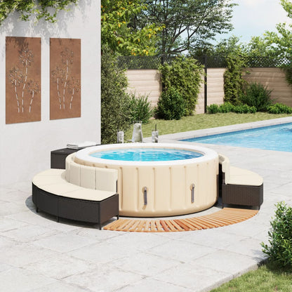 Bordo per Spa Nero in Polyrattan e Legno Massello di Acacia