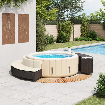 Bordo per Spa Nero in Polyrattan e Legno Massello di Acacia