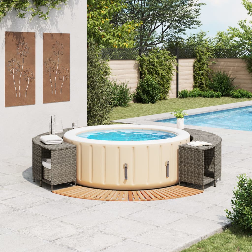 Bordo per Spa Grigio in Polyrattan e Legno Massello di Acacia