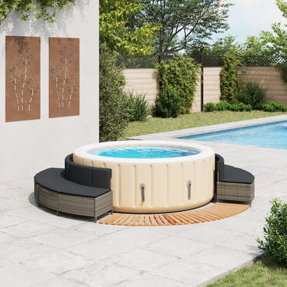 Bordo per Spa Grigio in Polyrattan e Legno Massello di Acacia