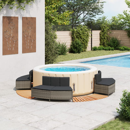 Bordo per Spa Grigio in Polyrattan e Legno Massello di Acacia