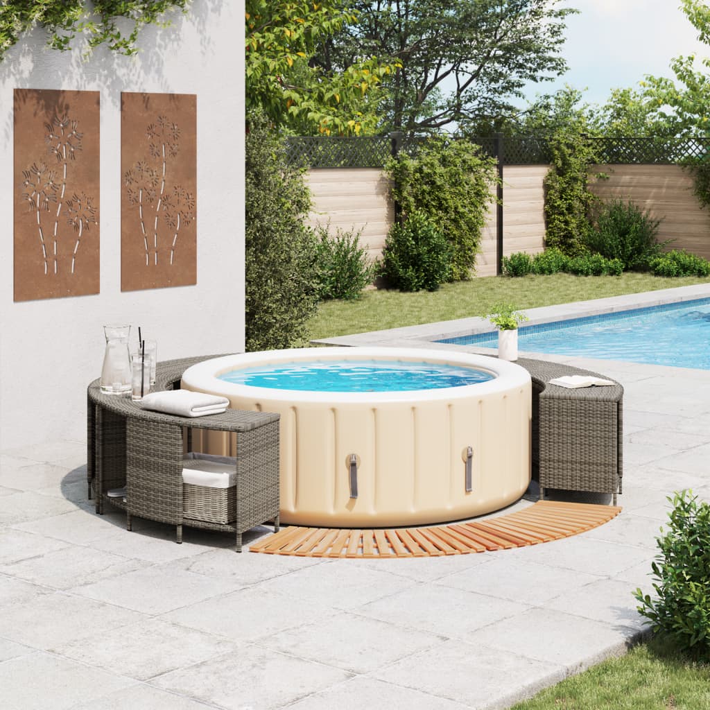 Bordo per Spa Grigio in Polyrattan e Legno Massello di Acacia