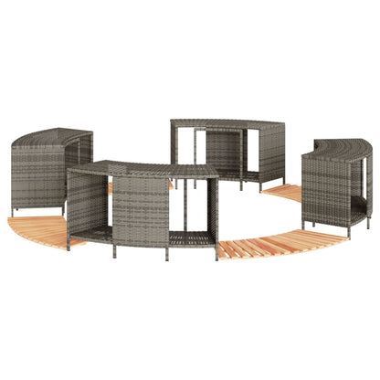 Bordo per Spa Grigio in Polyrattan e Legno Massello di Acacia