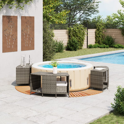 Bordo per Spa Grigio in Polyrattan e Legno Massello di Acacia