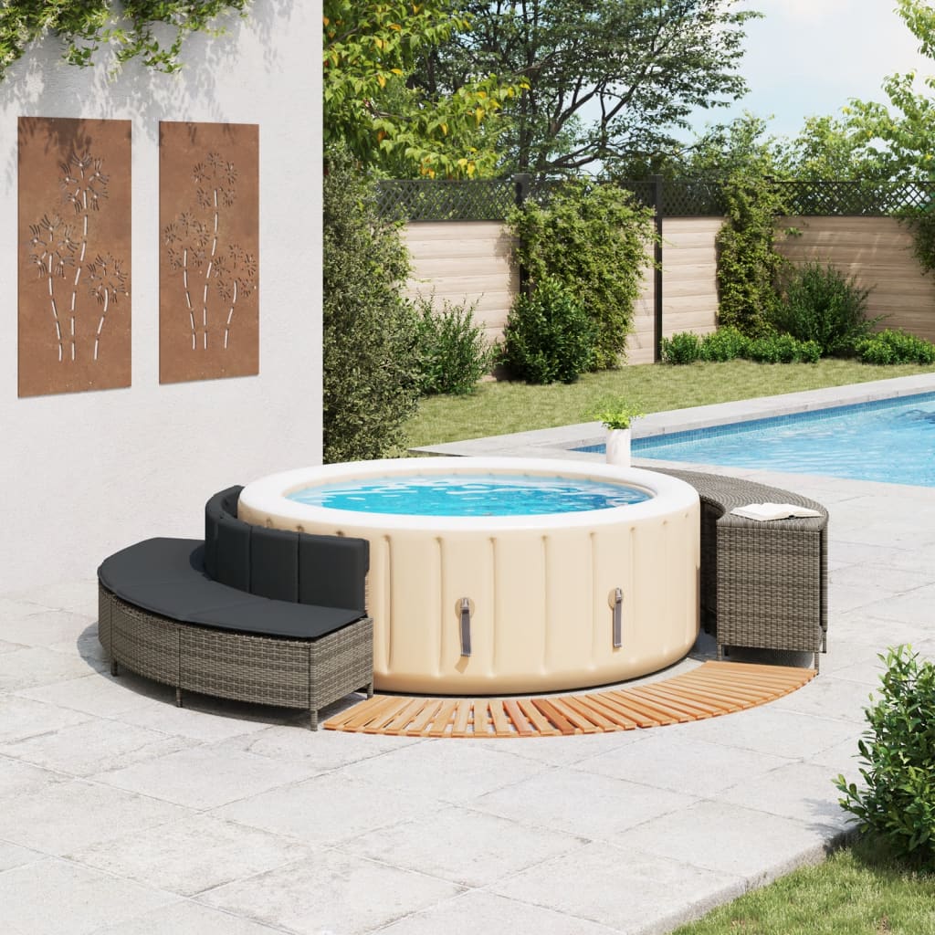 Bordo per Spa Grigio in Polyrattan e Legno Massello di Acacia