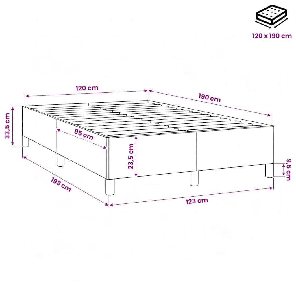 Giroletto senza Materasso Grigio Chiaro 120x190 cm in Tessuto