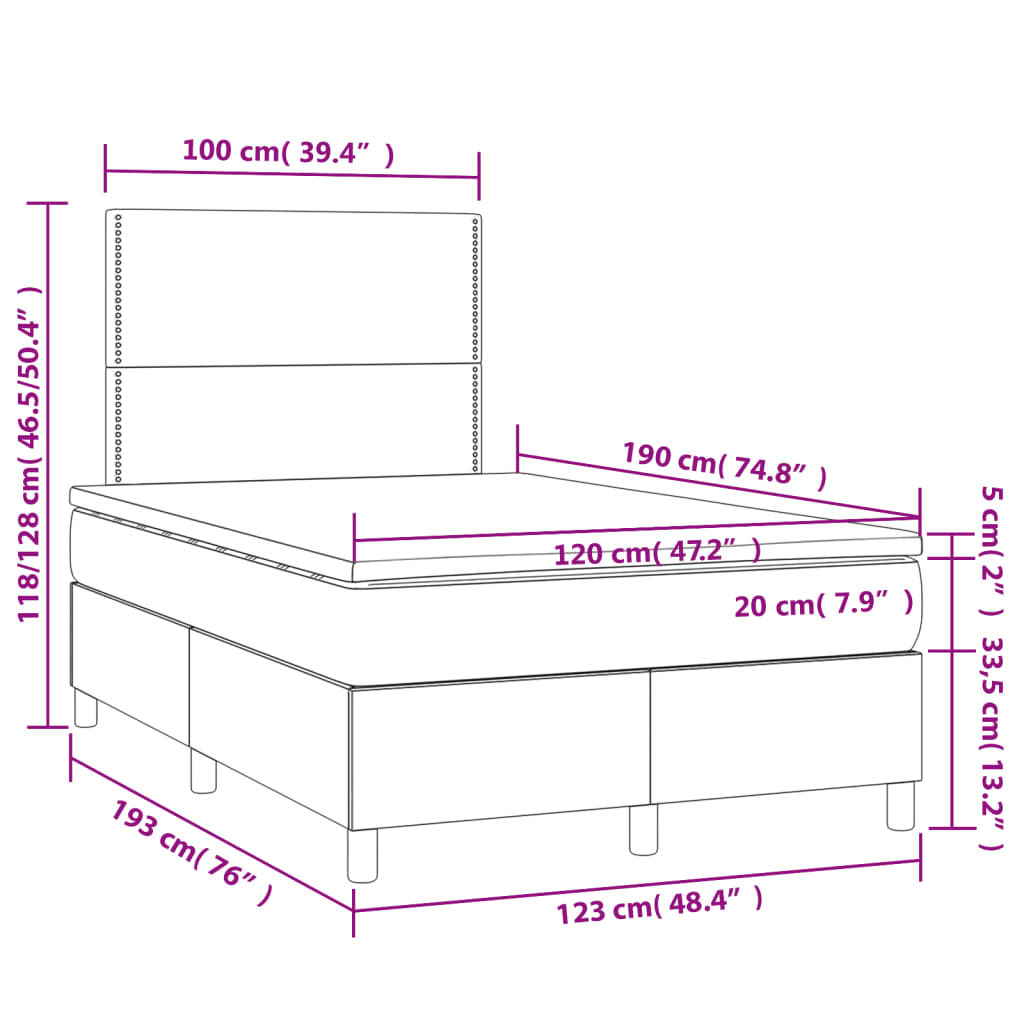 Giroletto a Molle con Materasso Tortora 120x190 cm in Tessuto | homemem39