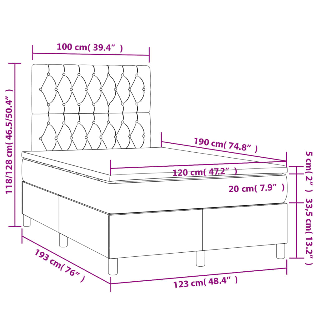 Giroletto a Molle con Materasso Tortora 120x190 cm in Tessuto | homemem39