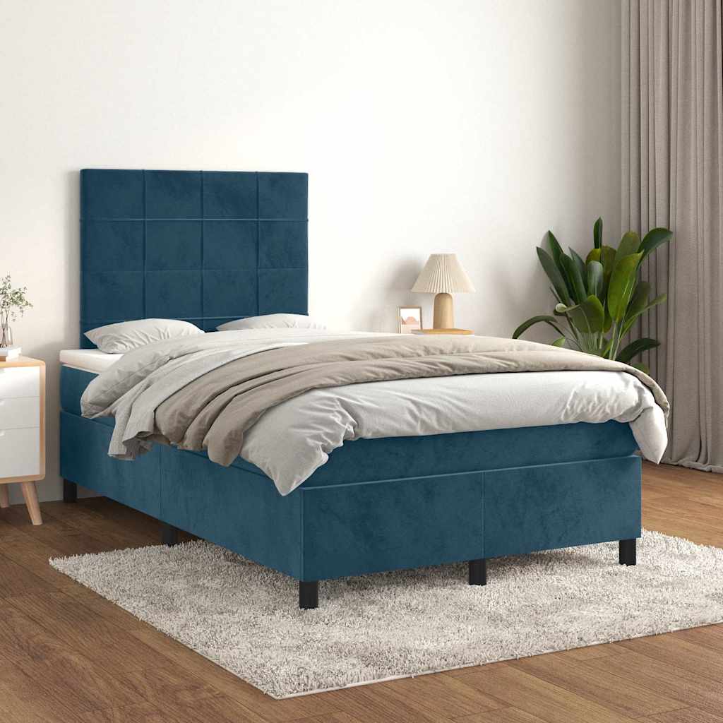 Giroletto a Molle con Materasso Blu Scuro 120x190 cm in Velluto