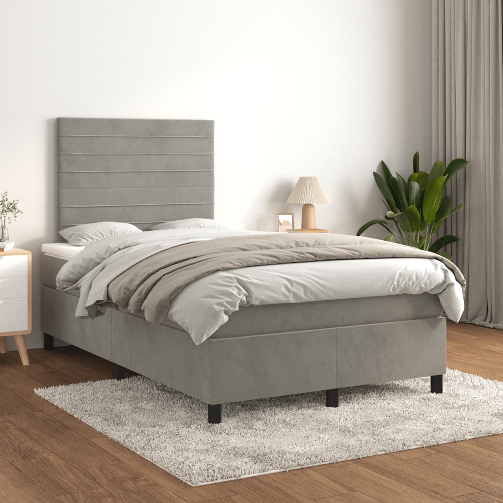 Giroletto a Molle con Materasso Grigio Chiaro 120x190cm Velluto | homemem39