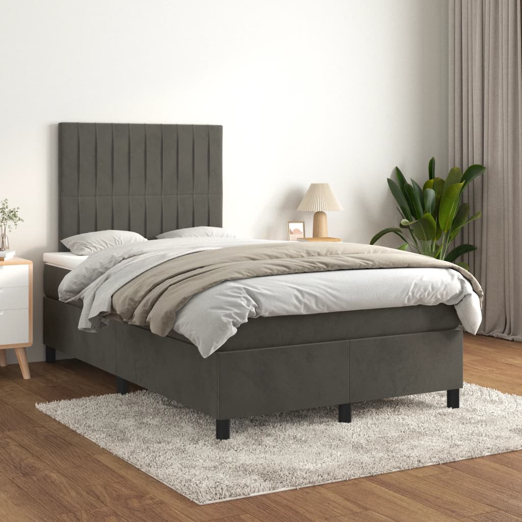 Giroletto a Molle con Materasso Grigio Scuro 120x190 cm Velluto | homemem39