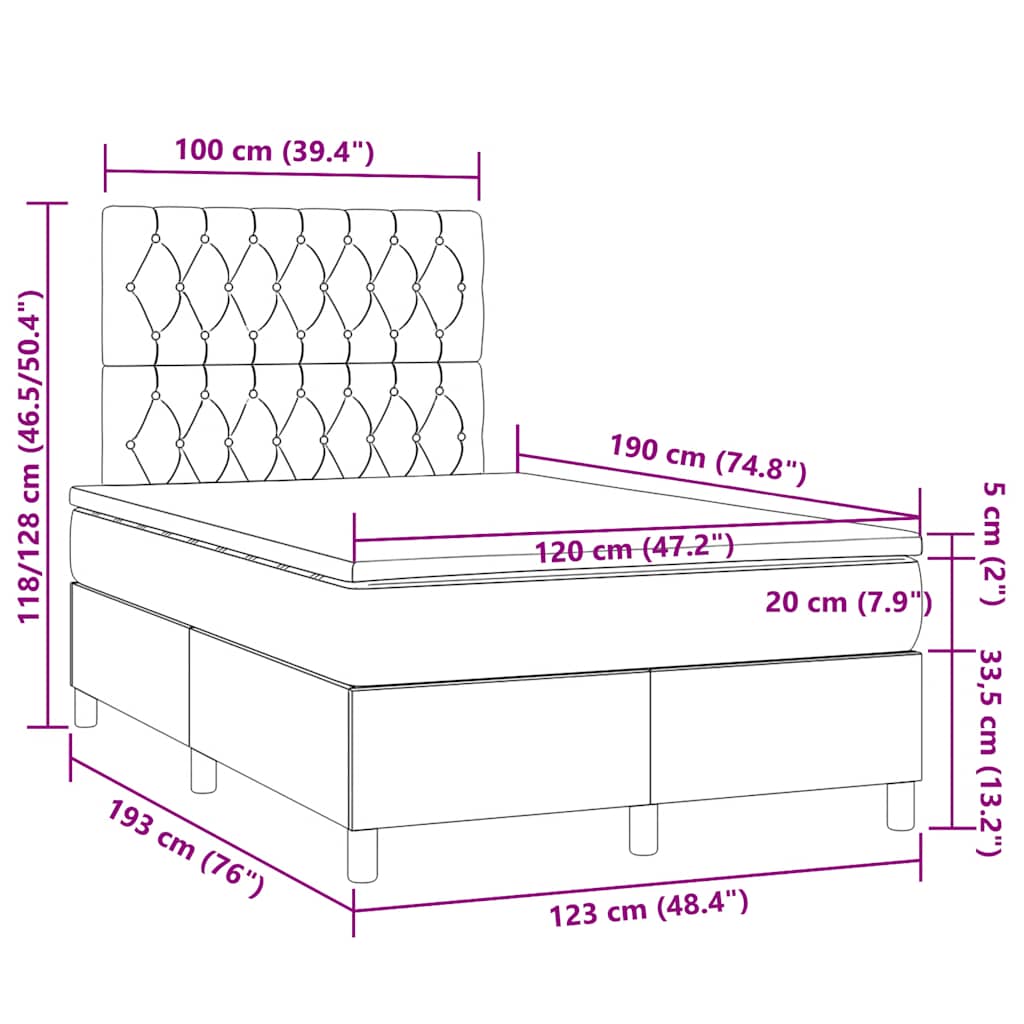 Giroletto a Molle con Materasso Grigio Scuro 120x190 cm Velluto | homemem39