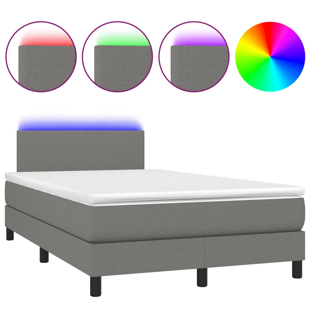 Letto a Molle Materasso e LED Grigio Scuro 120x190cm in Tessuto - homemem39