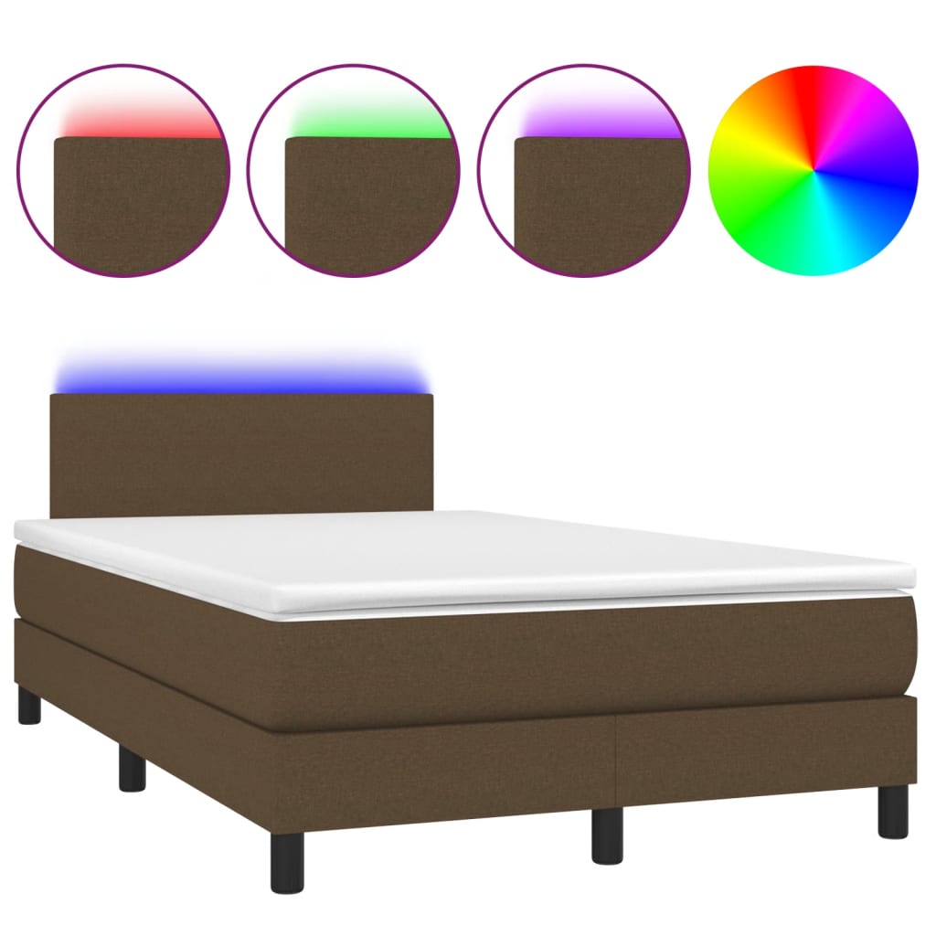 Letto a Molle Materasso e LED MarroneScuro 120x190cm in Tessuto | homemem39