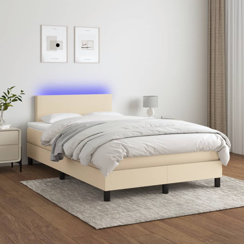 Letto a Molle con Materasso e LED Crema 120x190 cm in Tessuto - homemem39