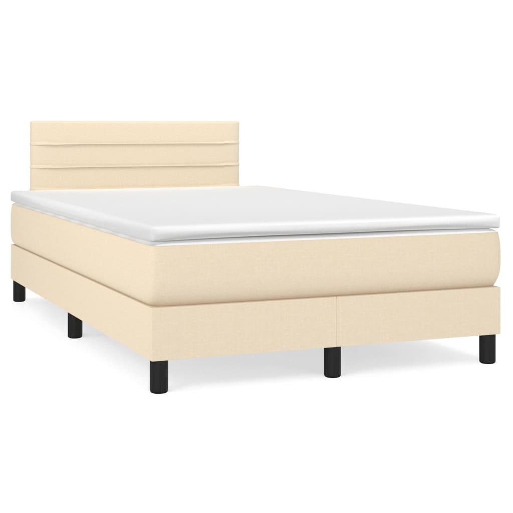 Letto a Molle con Materasso e LED Crema 120x190 cm in Tessuto - homemem39