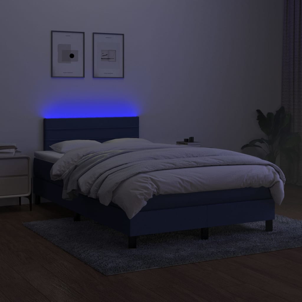 Letto a Molle con Materasso e LED Blu 120x190 cm in Tessuto
