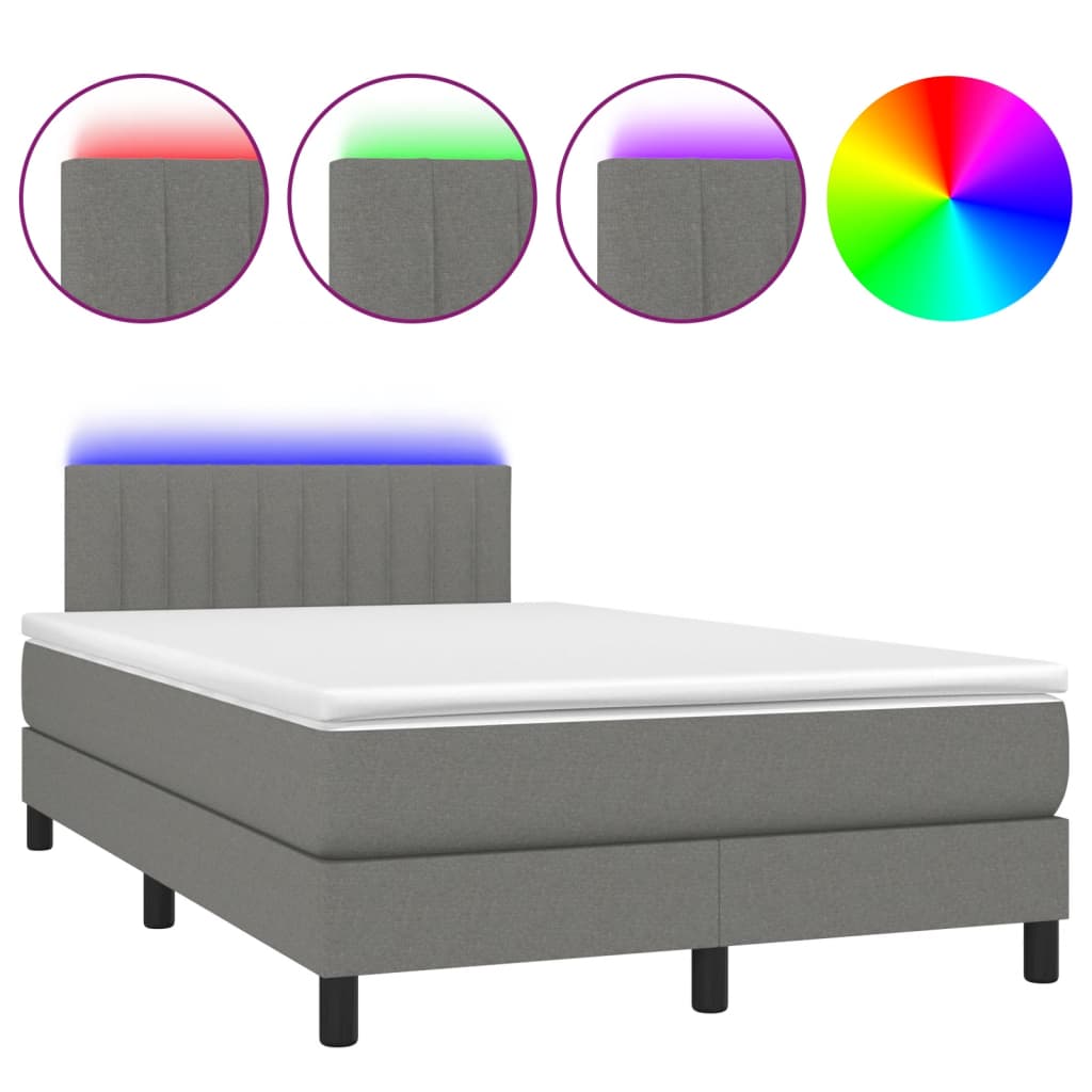 Letto a Molle Materasso e LED Grigio Scuro 120x190cm in Tessuto - homemem39