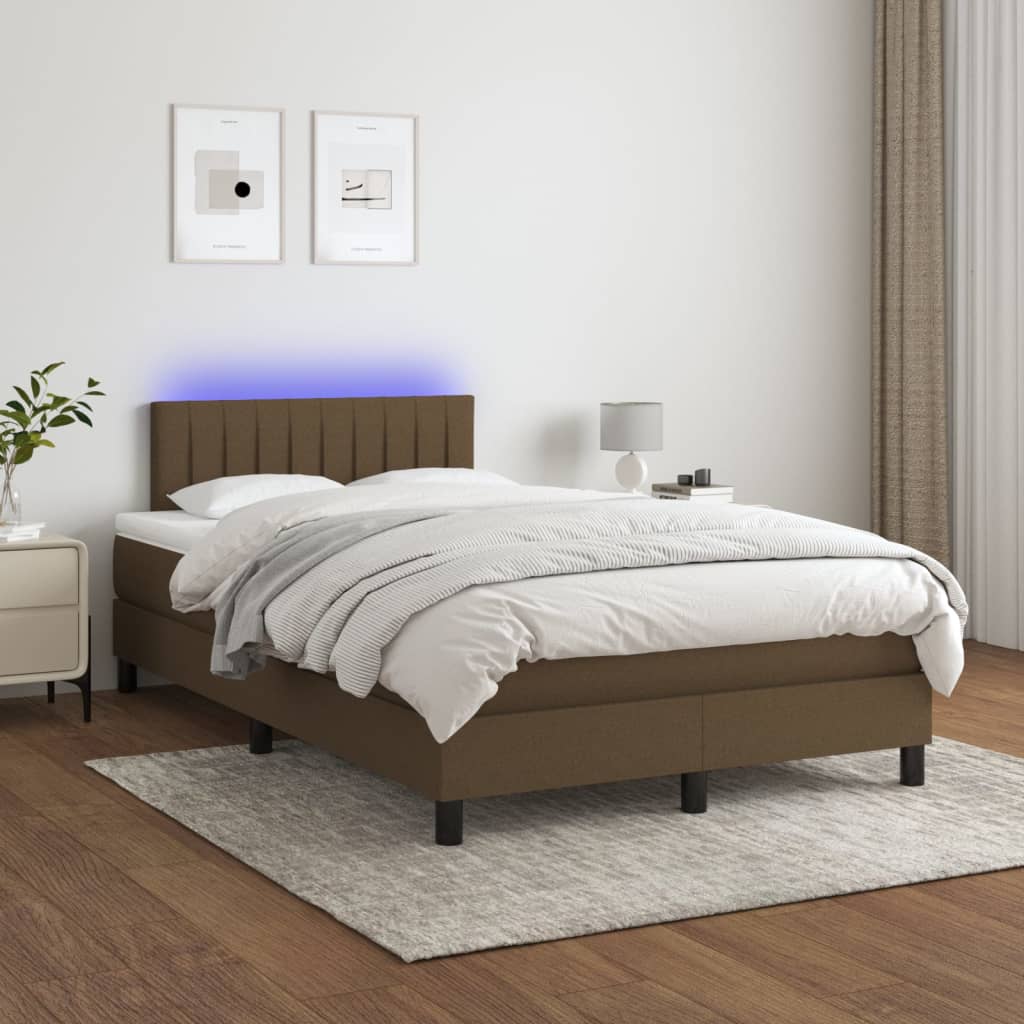 Letto a Molle Materasso e LED MarroneScuro 120x190cm in Tessuto | homemem39
