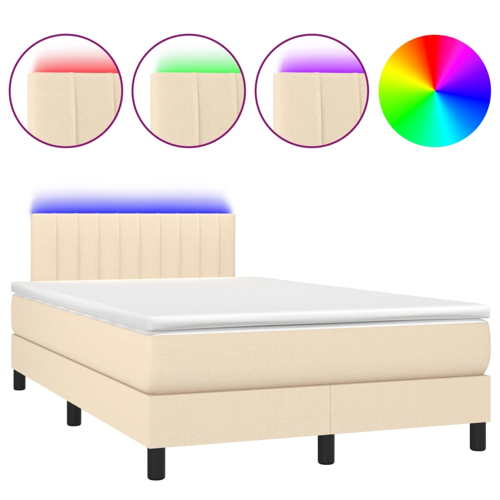 Letto a Molle con Materasso e LED Crema 120x190 cm in Tessuto - homemem39