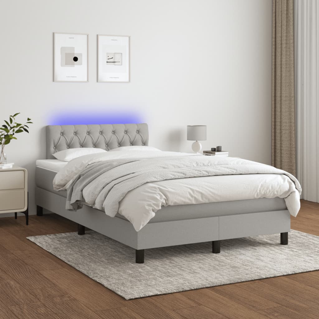 Letto a Molle Materasso e LED Grigio Chiaro 120x190 cm Tessuto - homemem39