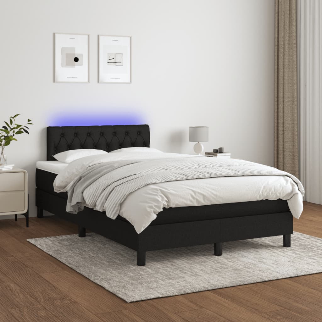 Letto a Molle con Materasso e LED Nero 120x190 cm in Tessuto | homemem39