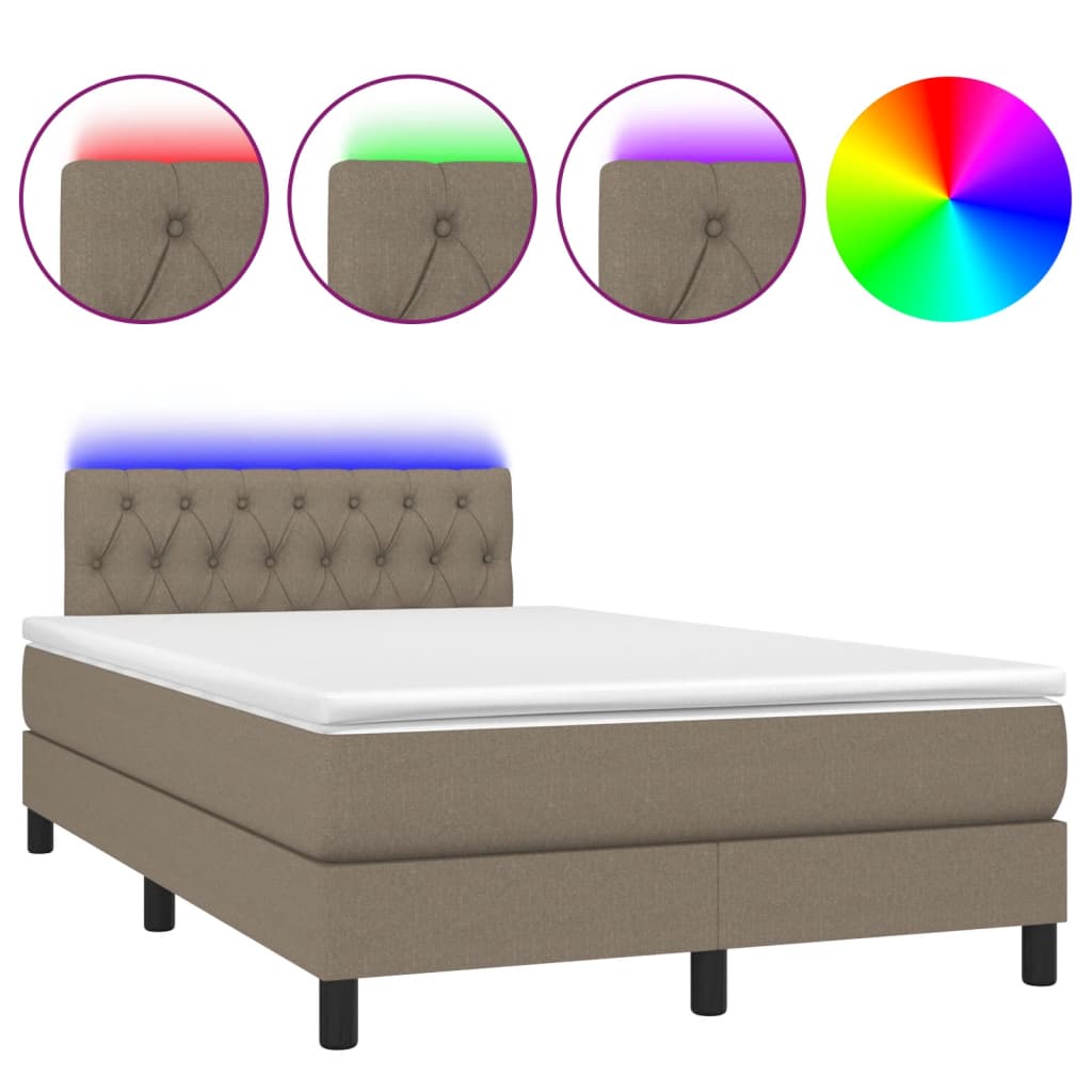 Letto a Molle con Materasso e LED Tortora 120x190 cm in Tessuto | homemem39