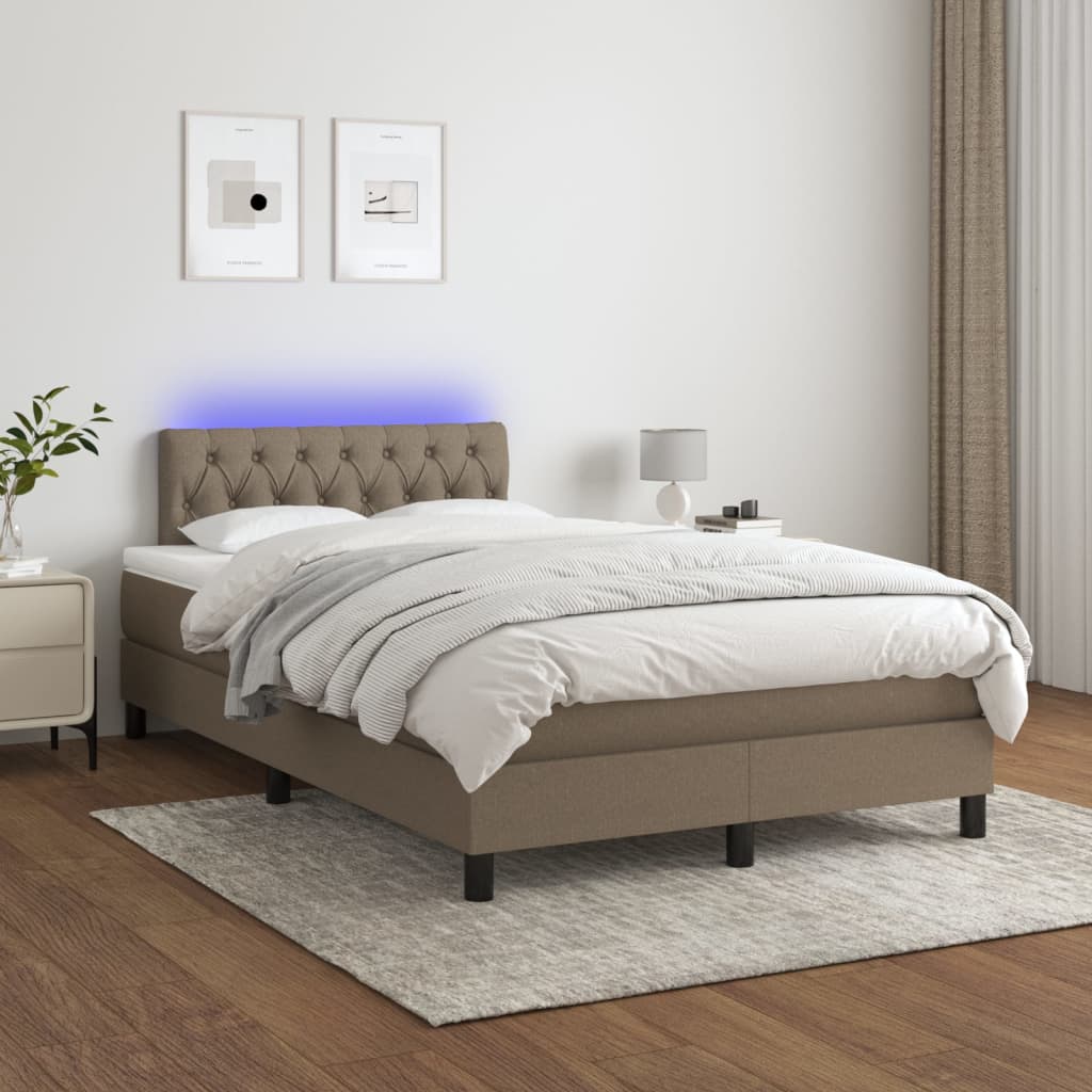 Letto a Molle con Materasso e LED Tortora 120x190 cm in Tessuto | homemem39