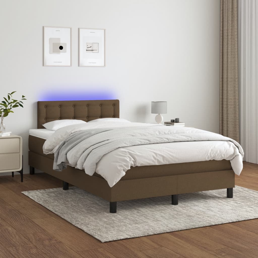 Letto a Molle Materasso e LED MarroneScuro 120x190cm in Tessuto | homemem39